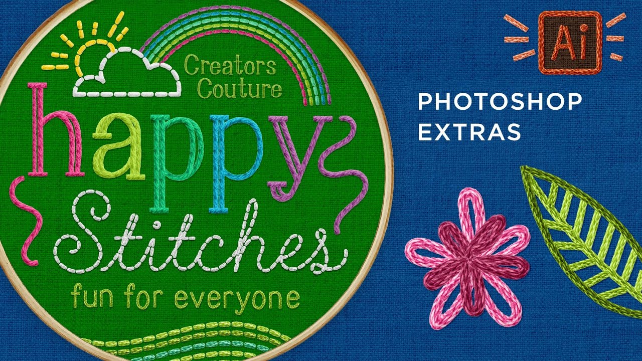 Photoshop Embroidery Thread Styles & Fabric Layer Styles | Hand-Embroidered Illustration Effect