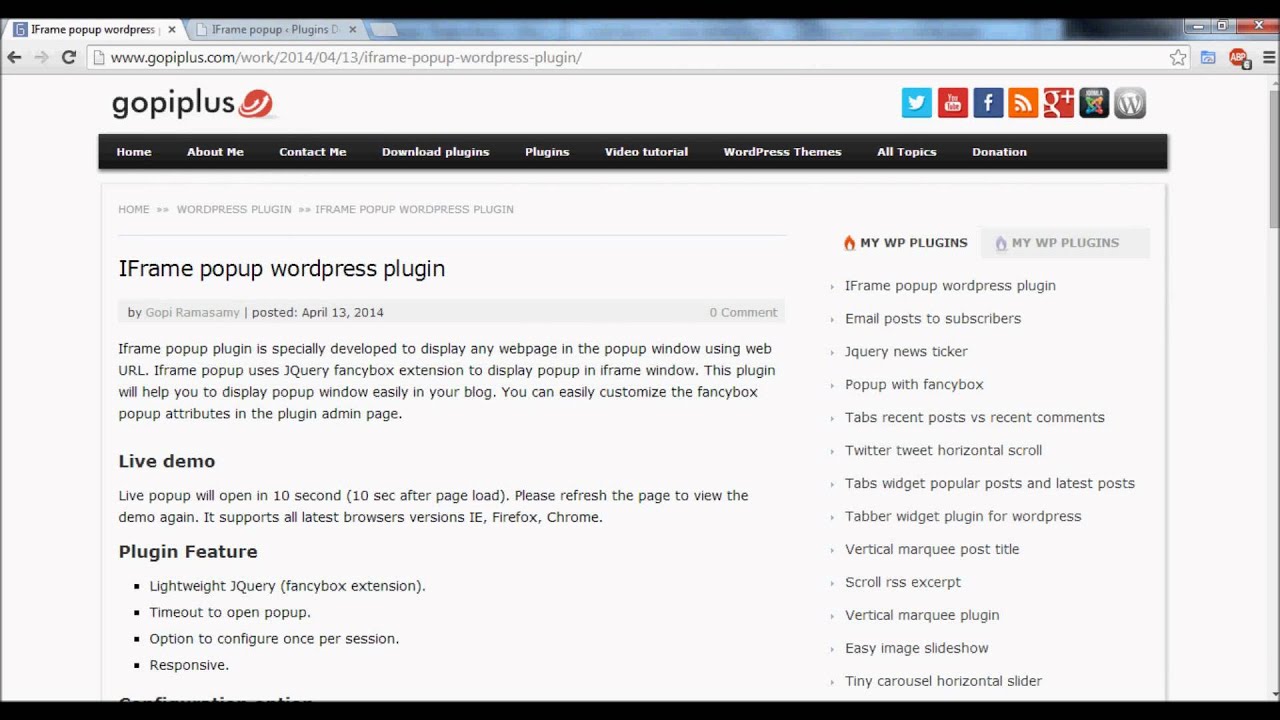 IFrame popup wordpress plugin