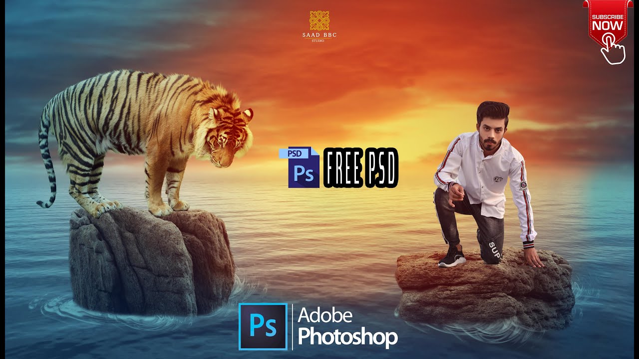 adobe photoshop tutorials beginners manipulation alone tiger with men free PSD Saad bbc studio