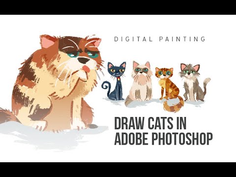 DRAW CUTE CATS IN ADOBE PHOTOSHOP (DIGITAL PAINTING)