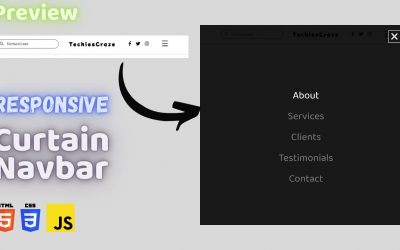 PREVIEW | Responsive Navbar with Curtain Menu using HTML, CSS & JavaScript | TechiesCraze