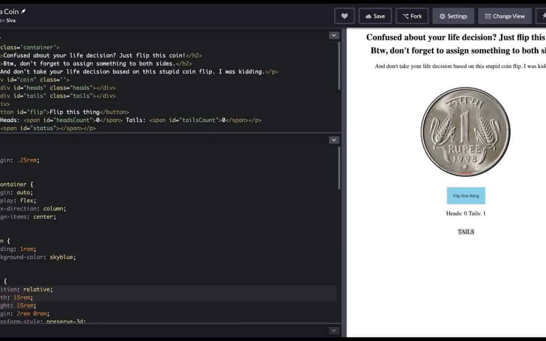 How to implement a simple coin flipping website with HTML, CSS and Javascript