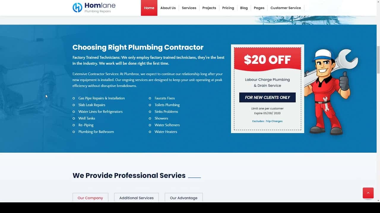 Homlane - Plumbing WordPress Theme maintenance gas