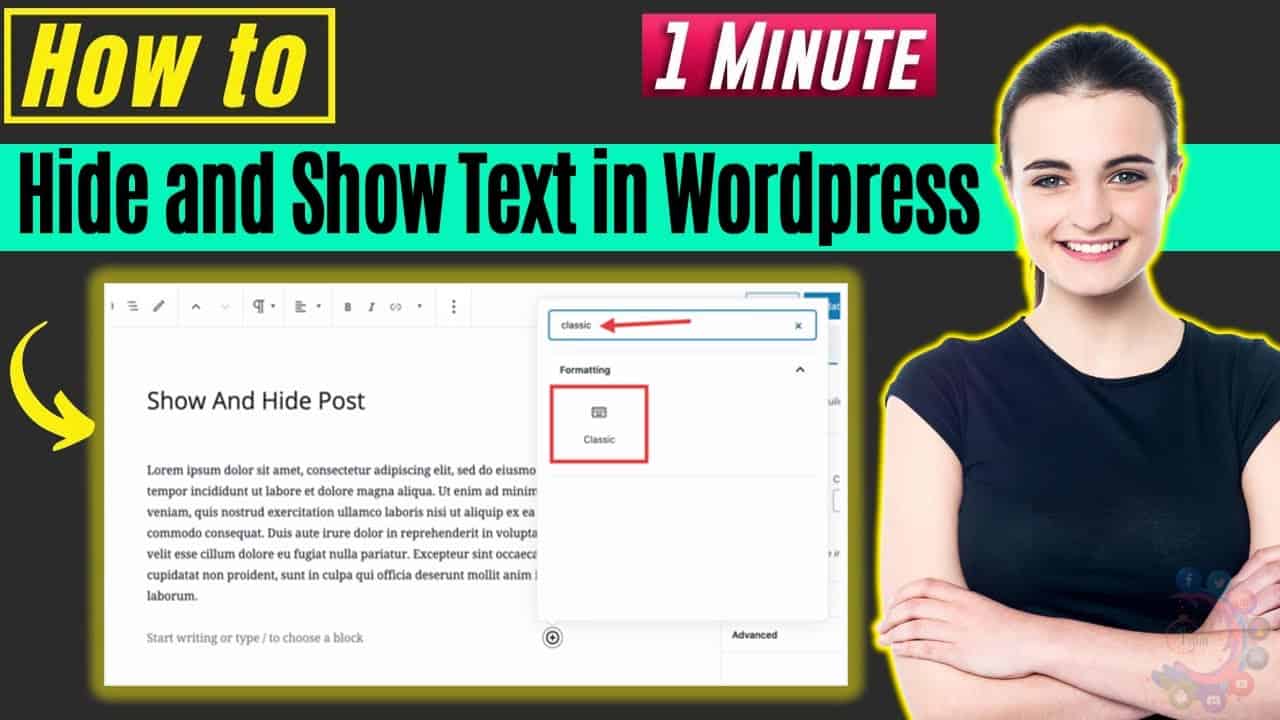 How to hide and show text in wordpress 2022