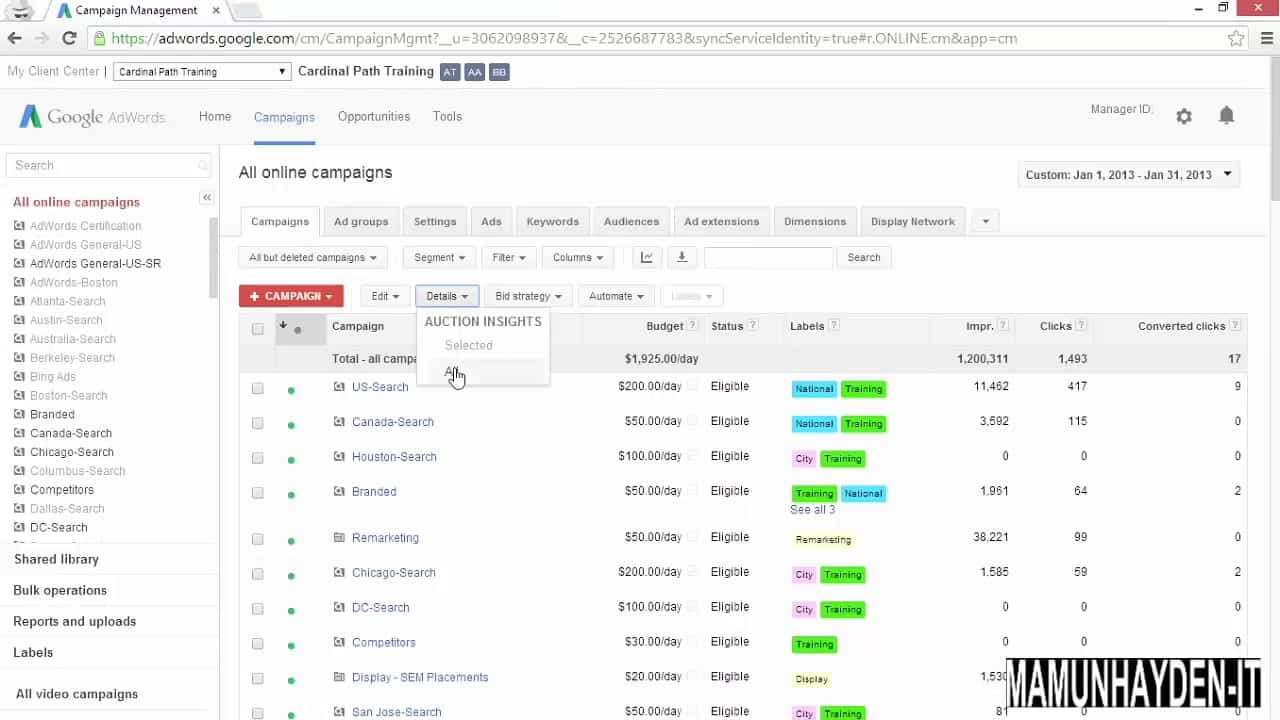 Google AdWords Tutorial | Knowing where you stand with Auction insights