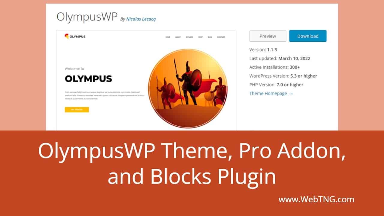 OlympusWP Theme, Pro Addon, and Blocks Plugin