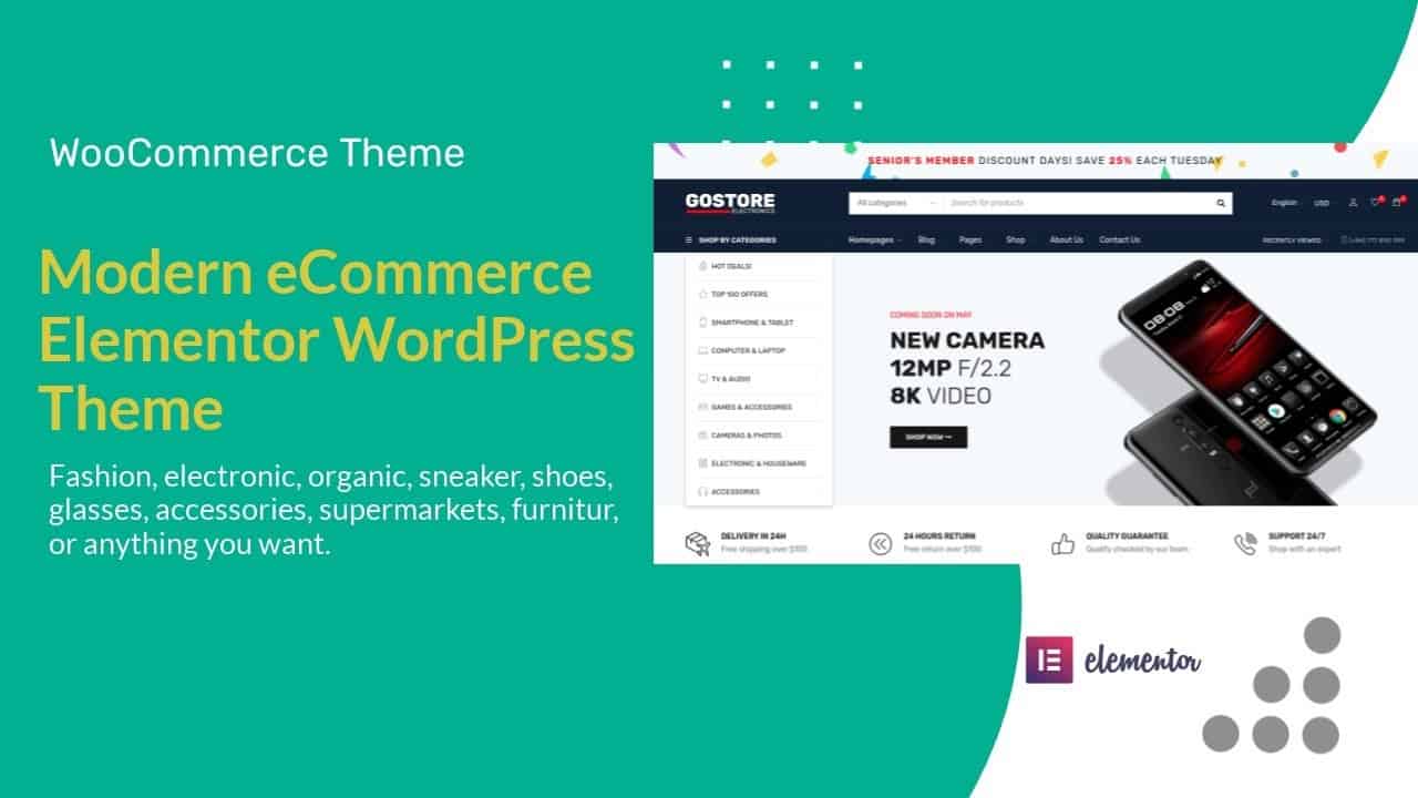 8 Pre-Made eCommerce Website Template | Elementor Modern WooCommerce Theme | GoStore WordPress Theme