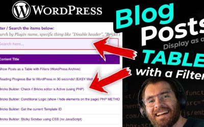 Show Blog Posts as Table with Filter (WordPress) – ALL Themes & Page Builders eg Bricks Builder etc