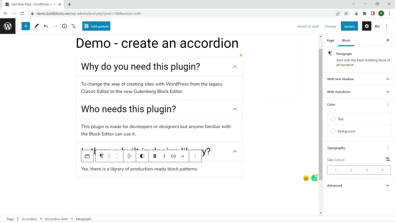 How to create an accordion layout in the Gutenberg Block Editor using Content Blocks Builder