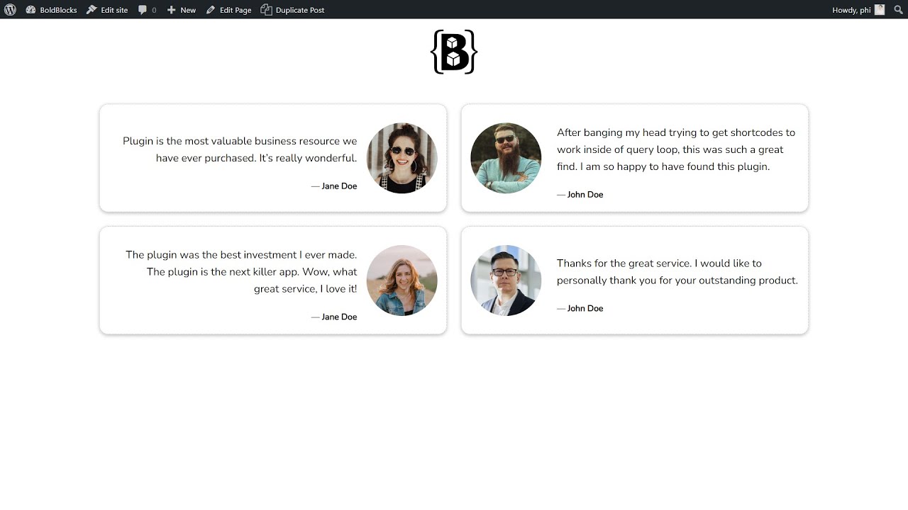 How to create a testimonial grid layout block in Gutenberg Block Editor without coding - CBB